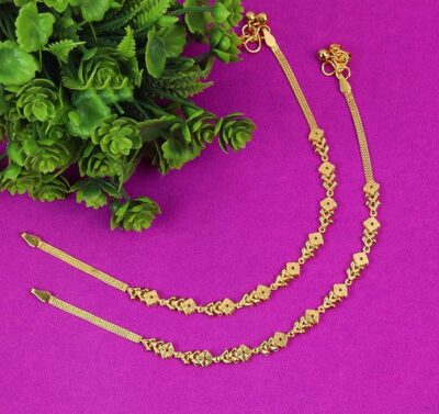 One Gram Gold Plated & Brass Stylish Anklets Kolusu Payal Ghungroo for Women & Girls (10.5 Inch)(ANK-7016)