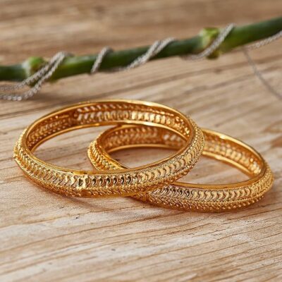 ZENEME Bangle Gold Plated Bollywood Inspired Designer Bangle Set Of 2 Jewellery For Women and Girl (Gold_0.15pounds)
