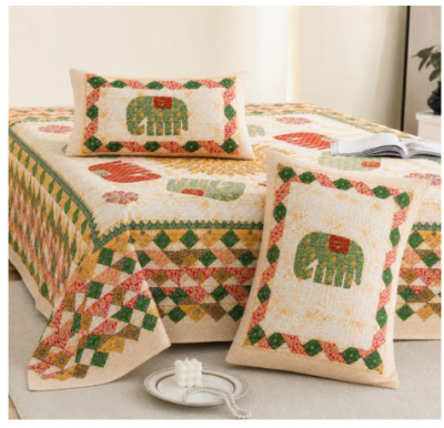 Jaipur Weaves Royal Elephants Green King Size Cotton Bedsheet with 2 Pillow Covers