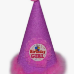 Big Pink Glitter 1st Birthday Cone Hat for Baby Girl Party Celebration