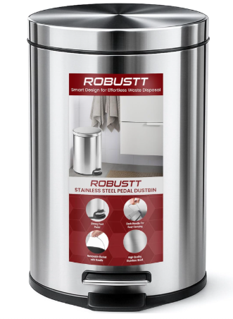 Robustt 5L Stainless Steel Pedal Dustbin Silver Small Trash Can for Home