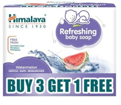 Himalaya Refreshing Baby Soap 125g Pack of 4 (Buy 3 Get 1 Free) – Enriched with Neem, Watermelon & Vetiver for Cool, Fresh & Healthy Baby Skin